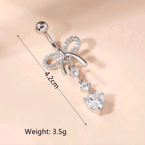 🎀 Cubic Zirconia Bow & Dangling Heart Bellybutton Piercing Jewelry (OS) 🩷 - Picture 2 of 9